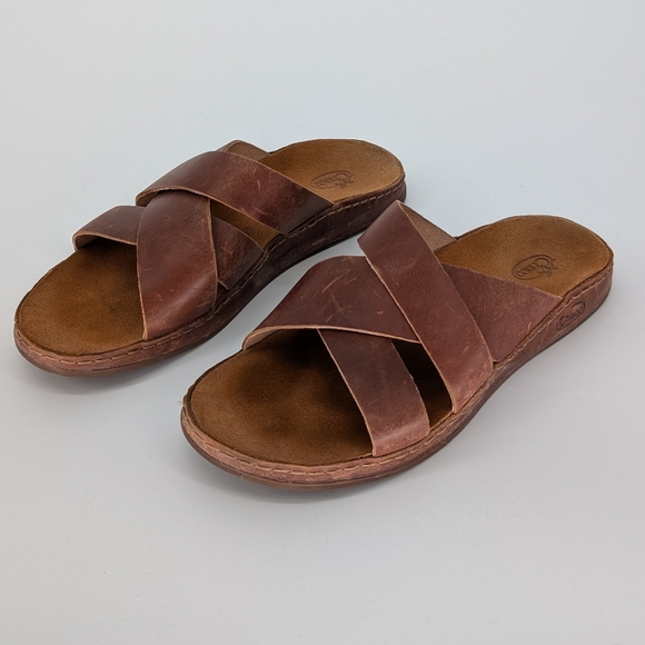 Chaco Wayfarer Slide Leather Cross-Strap Sandal | Size 9 | Toffee Brown Summer - Picture 3 of 17